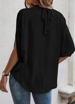 Tie Back Slit Half Sleeve Blouse - MimiStylez