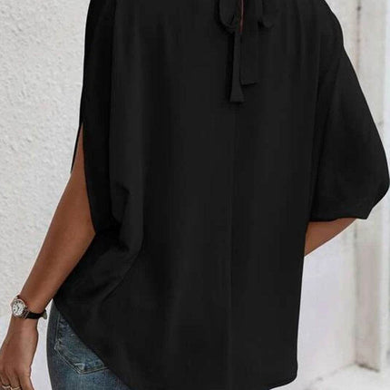 Tie Back Slit Half Sleeve Blouse - MimiStylez
