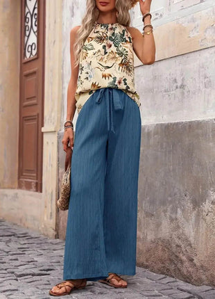 Printed Tank Top and Wide Leg Pants Set - MimiStylez