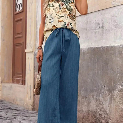 Printed Tank Top and Wide Leg Pants Set - MimiStylez