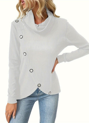 Decorative Button Turtleneck Long Sleeve T-Shirt - MimiStylez