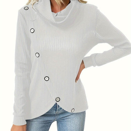 Decorative Button Turtleneck Long Sleeve T-Shirt - MimiStylez