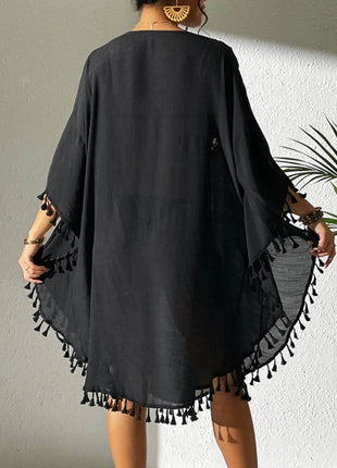 Tassel Cutout Scoop Neck Cover-Up Dress - MimiStylez