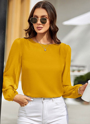 Round Neck Long Sleeve Blouse - MimiStylez