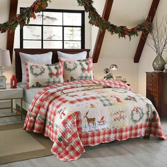 3Pcs Christmas Quilt Set Lightweight Bedspread Set B021