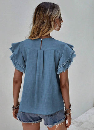 Ruffled Cap Sleeve Round Neck Blouse - MimiStylez