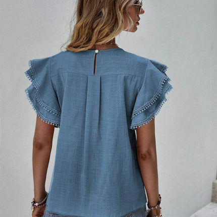 Ruffled Cap Sleeve Round Neck Blouse - MimiStylez