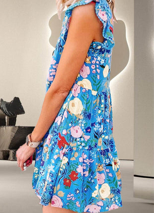 Tiered Floral Cap Sleeve Dress - MimiStylez