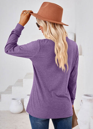 V-Neck Buttoned Long Sleeve Blouse - MimiStylez