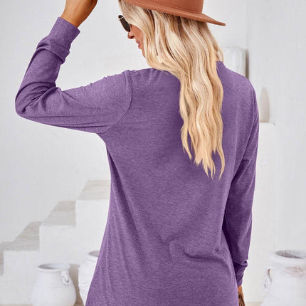 V-Neck Buttoned Long Sleeve Blouse - MimiStylez