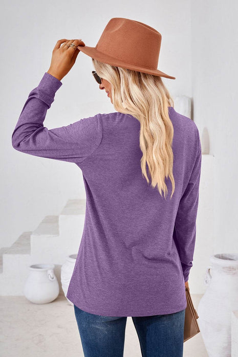 V-Neck Buttoned Long Sleeve Blouse - MimiStylez
