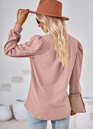 V-Neck Puff Sleeve Blouse - MimiStylez