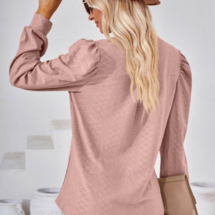 V-Neck Puff Sleeve Blouse - MimiStylez