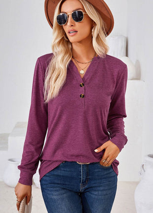 Notched Long Sleeve T-Shirt - MimiStylez