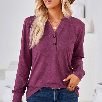 Notched Long Sleeve T-Shirt - MimiStylez