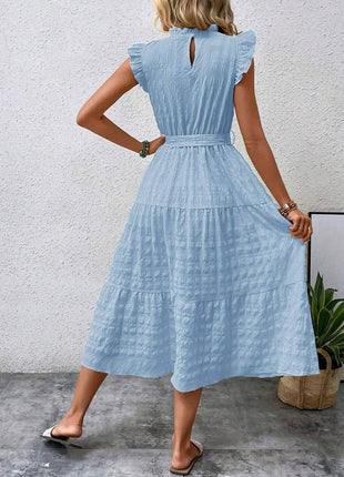 Tied Ruffled Cap Sleeve Midi Dress - MimiStylez