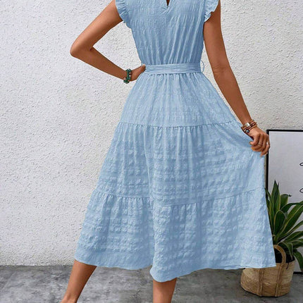 Tied Ruffled Cap Sleeve Midi Dress - MimiStylez