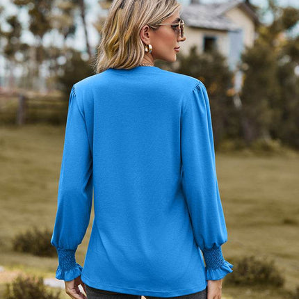 Notched Neck Flounce Sleeve Blouse - MimiStylez