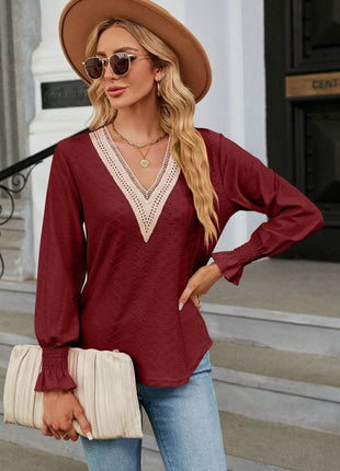 V-Neck Flounce Sleeve Blouse - MimiStylez