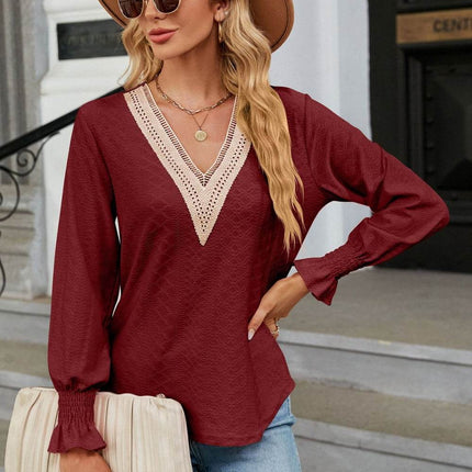 V-Neck Flounce Sleeve Blouse - MimiStylez