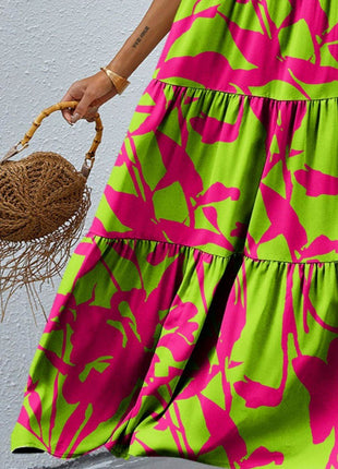 Tiered Printed V-Neck Sleeveless Dress - MimiStylez