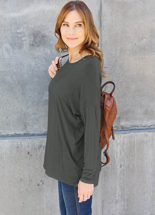 Basic Bae Full Size Round Neck Dropped Shoulder T-Shirt - MimiStylez