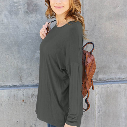 Basic Bae Full Size Round Neck Dropped Shoulder T-Shirt - MimiStylez