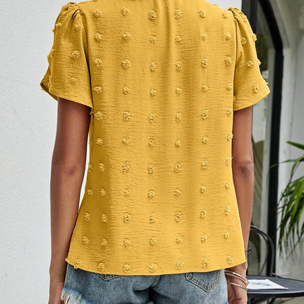 Swiss Dot Round Neck Petal Sleeve Top - MimiStylez