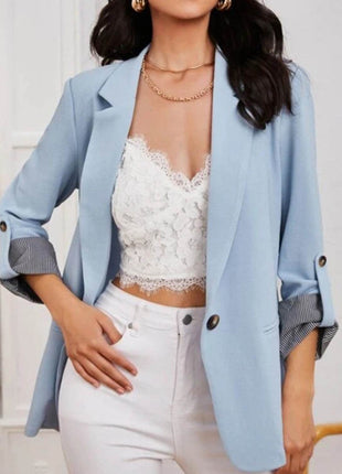 Lapel Collar Roll-Tab Sleeve Blazer - MimiStylez