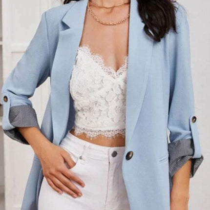 Lapel Collar Roll-Tab Sleeve Blazer - MimiStylez