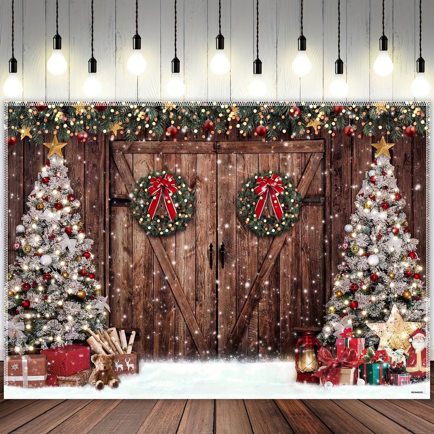 Rustic Barn Christmas Photography Backdrop - Capture Timeless Memories with Authentic Rustic Charm - Durable & Seamless Polyester for Magical Holiday Photos