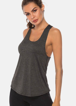 Full Size Scoop Neck Wide Strap Active Tank - MimiStylez