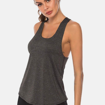 Full Size Scoop Neck Wide Strap Active Tank - MimiStylez