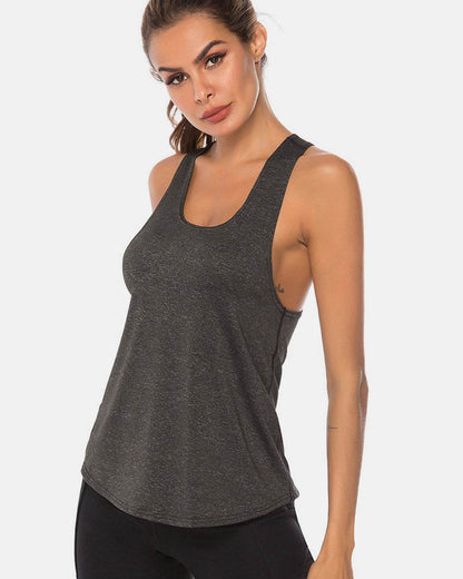 Full Size Scoop Neck Wide Strap Active Tank - MimiStylez