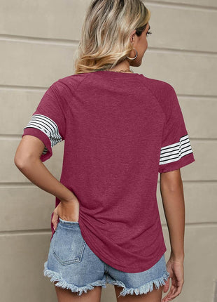 Striped Round Neck Short Sleeve T-Shirt - MimiStylez
