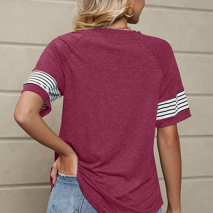 Striped Round Neck Short Sleeve T-Shirt - MimiStylez