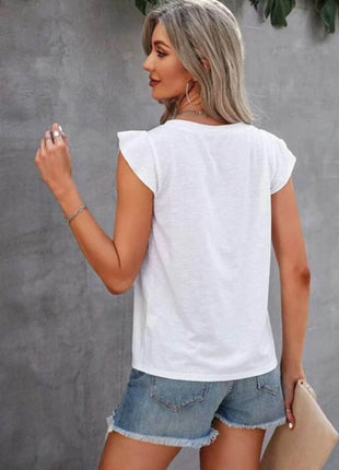 Ruffled Round Neck Cap Sleeve T-Shirt - MimiStylez