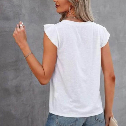 Ruffled Round Neck Cap Sleeve T-Shirt - MimiStylez