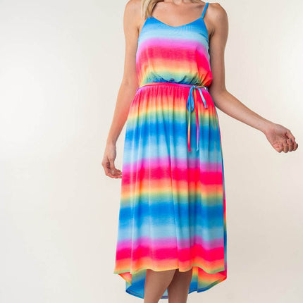 White Birch Full Size Ombre Striped Midi Cami Dress - MimiStylez