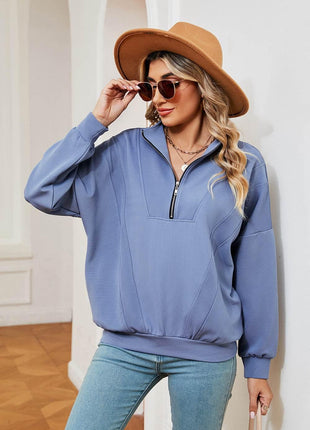 Half-Zip Dropped Shoulder Sweatshirt - MimiStylez