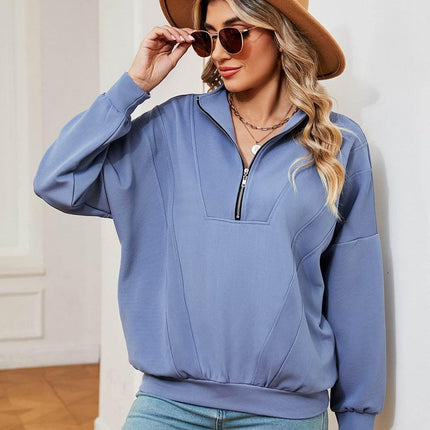 Half-Zip Dropped Shoulder Sweatshirt - MimiStylez