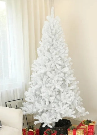 9FT White Unlit Christmas Tree With 2132 Branch Tips, Auto Open, Steel Base