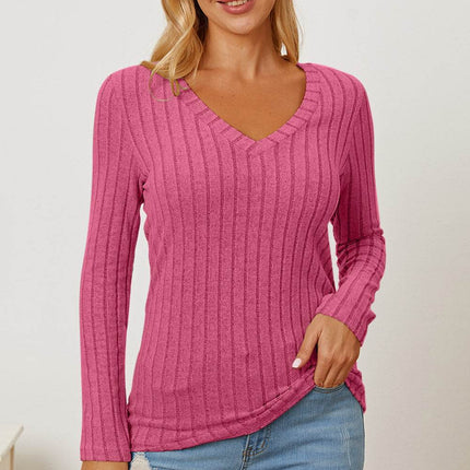 Basic Bae Full Size Ribbed V-Neck Long Sleeve T-Shirt - MimiStylez