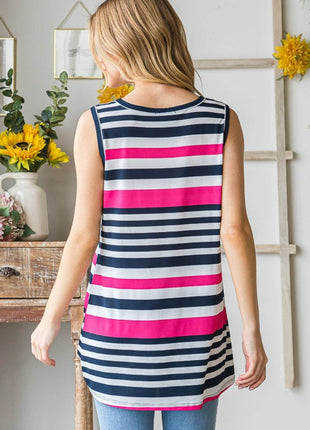 Heimish Full Size Striped Twist Knot Round Neck Tank - MimiStylez