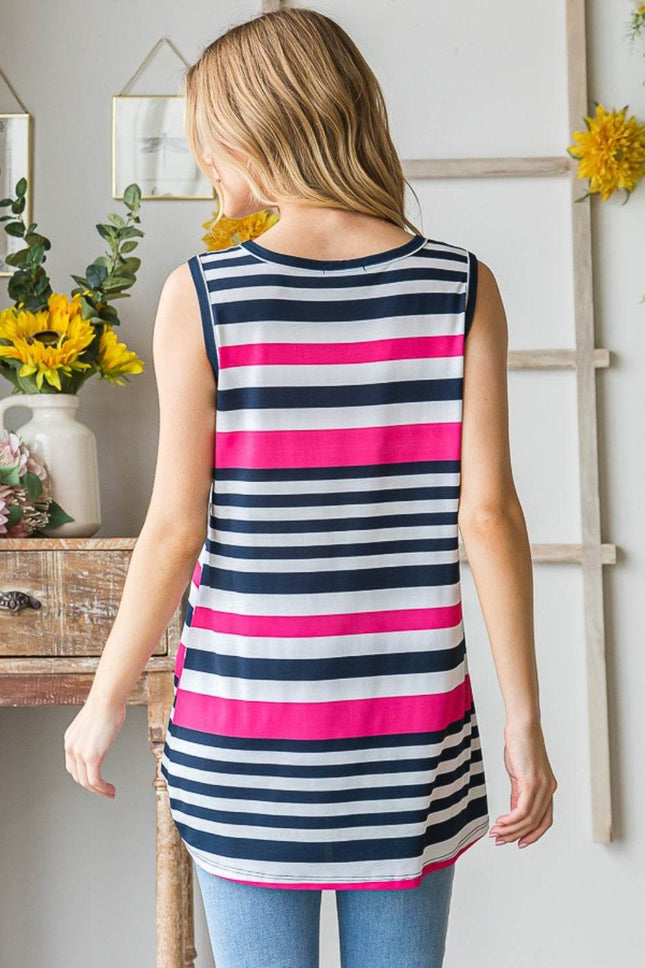 Heimish Full Size Striped Twist Knot Round Neck Tank - MimiStylez