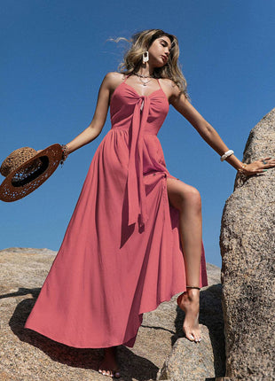 V-Neck Sleeveless Buttoned Dress - MimiStylez