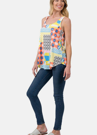 Zenana Printed Round Neck Curved Hem Tank - MimiStylez