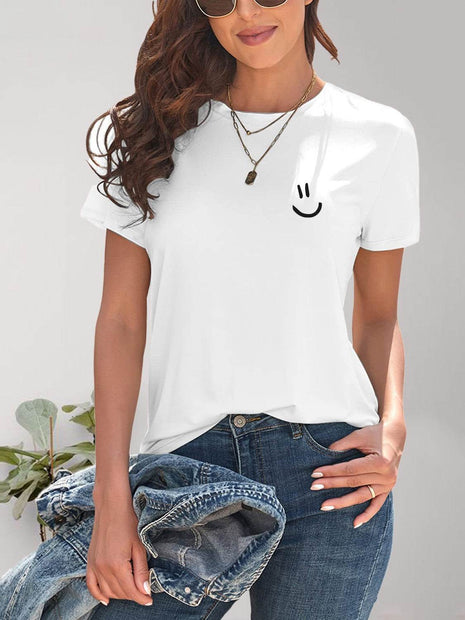 Smile Graphic Round Neck Short Sleeve T-Shirt - MimiStylez