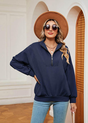 Half-Zip Dropped Shoulder Sweatshirt - MimiStylez