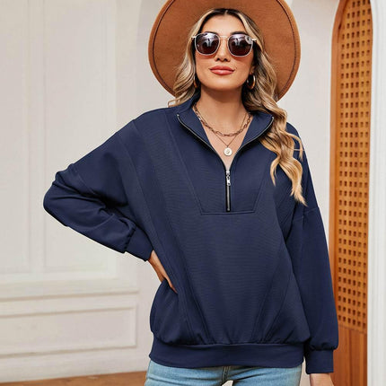Half-Zip Dropped Shoulder Sweatshirt - MimiStylez